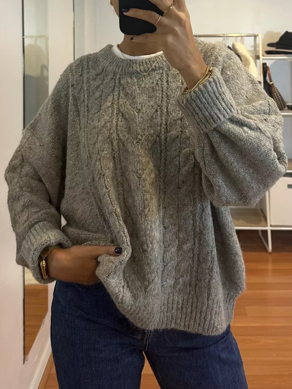 Women's J. Crew Metallic Cable Knit Wool Alpaca Blend Sweater L Gray Chunky Knit